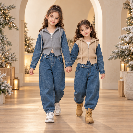 RM171223-26 طقم بناتي قطعتين خريفي شتوي ( جكيت + بنطلون جينز )