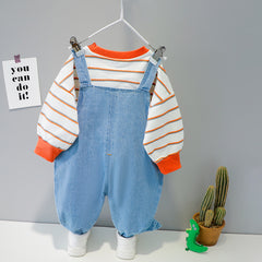 طقم جينز ( افرهول + بلوزة قطن ) AS-1557B