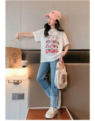 FU14042024-43 طقم بناتي صيفي قطعتين ( بلوزة قطنية + بنطلون جينز)