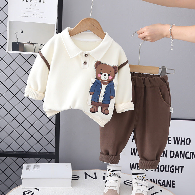SSX220824-24 طقم ولادي شتوي قطن من جواه فرو تقيل قطعتين ( بلوزة + بنطلون)