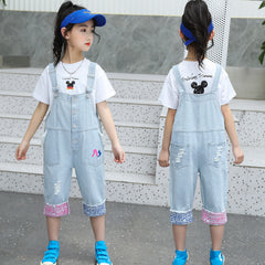 طقم جينز بناتي قطعتين ( بلوزة قطن + (افرهول جينز ) SSP-1638G