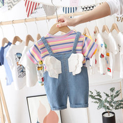 طقم الملاك جينز قطعتين ( افرهول + بلوزة قطنية) AO0402-88