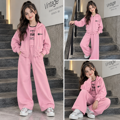 RM150424-3 طقم بناتي سبورت 3 قطع ( بلوزة + جكيت + بنطلون)
