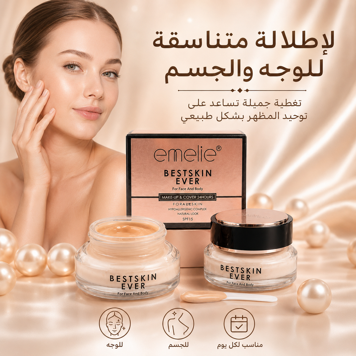 كريم أساس بديل الفاونديشن تغطية مثالية بتركيبة طبيعية للوجه والجسم يحتوي SPF15  Emelie - CAS-20260610-030502-585